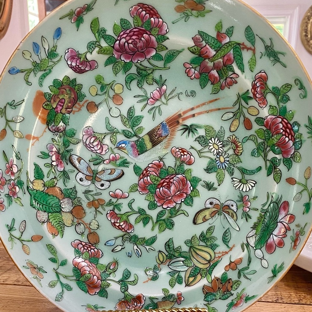 10” 19th Century Celadon Rose Canton Plate